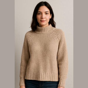 Women's bella dahl Beige Ribbed Turtleneck Sweater XS